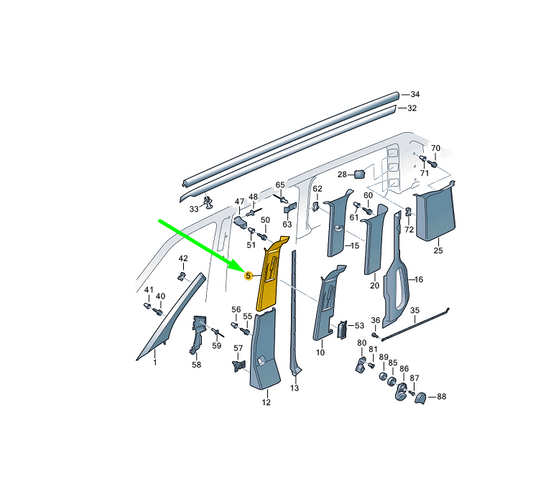 new vw transporter t6 left side b pillar upper trim 7e0867243py20 original