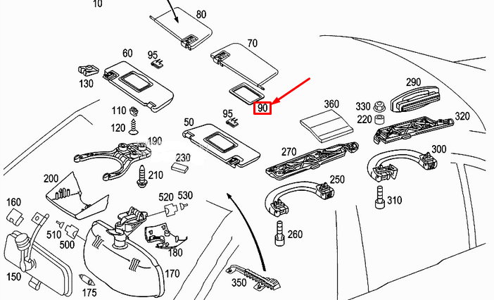 NEW MERCEDES E-CLASS W211 SUN VISOR MIRROR RIGHT SIDE A21181100107F94 ORIGINAL