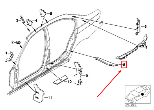 new bmw 3 e46 rear left cavity shielding side frame 41218247805 8247805 original