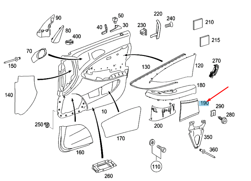 NEW MB CLS C219 FRONT LEFT DOOR TRIM PANEL FACING A21972705288K67 ORIGINAL