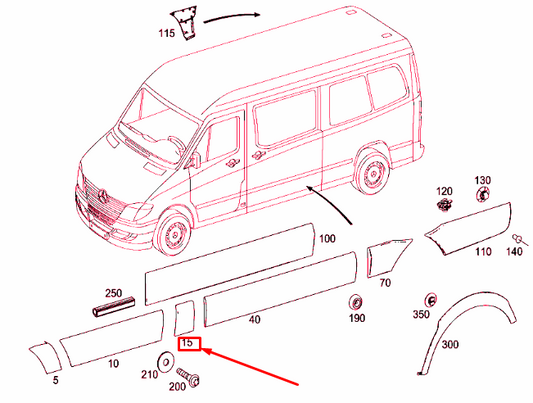 new mb sprinter 906 b-pillar left protective strip a90669430009b51 original
