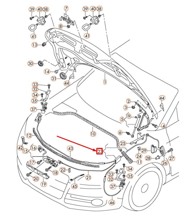 NEW AUDI TT RS 8J FRONT LID LOCK CABLE 8J0823543C ORIGINAL