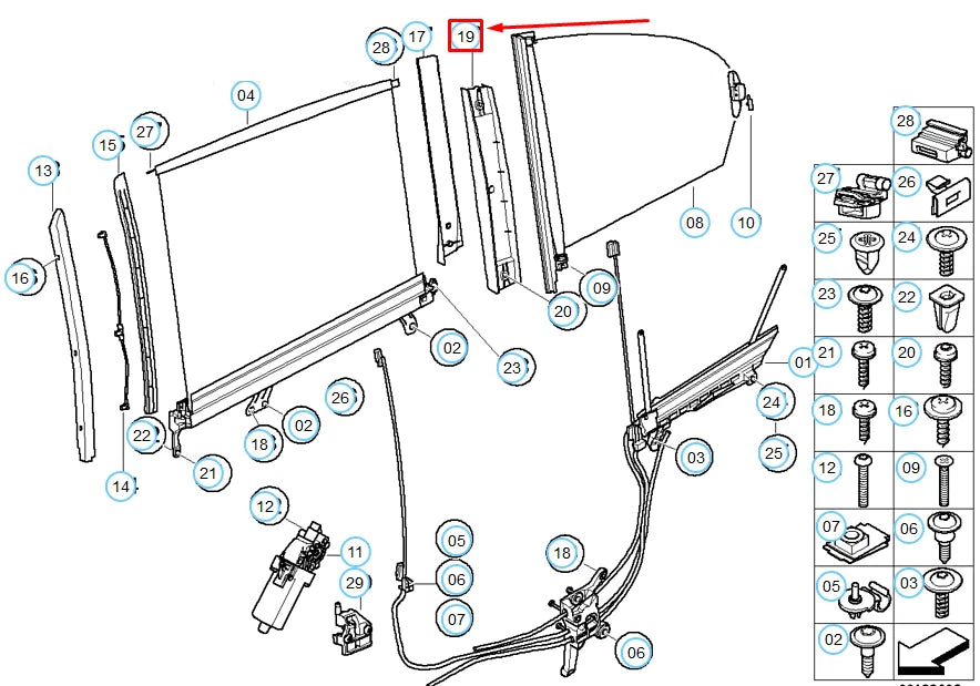 NEW BMW 7 E65 REAR LEFT DOOR ROLLER SUN BLIND ADAPTER 51167013099 ORIGINAL