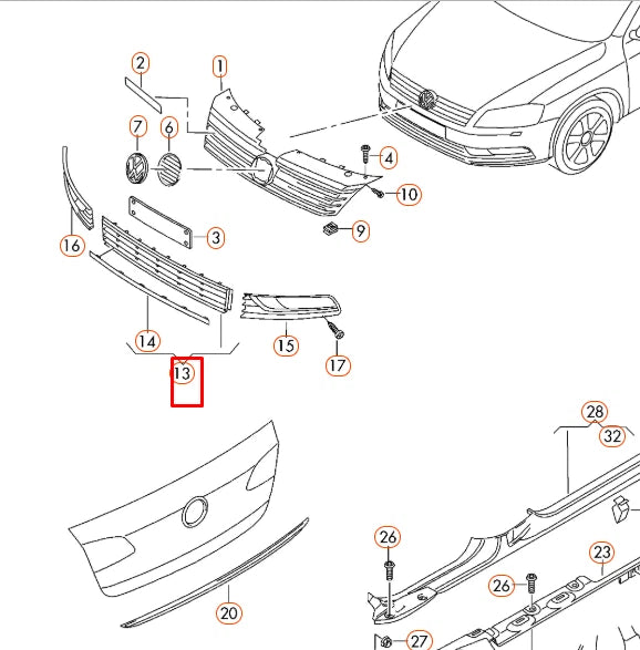 NEW VOLKSWAGEN PASSAT B7 FRONT BUMPER LOWER CENTER GRILLE 3AA8536719B9