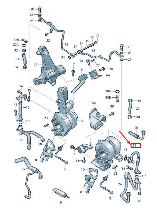 new audi a8 4h turbocharger oil return line 057145735ac original
