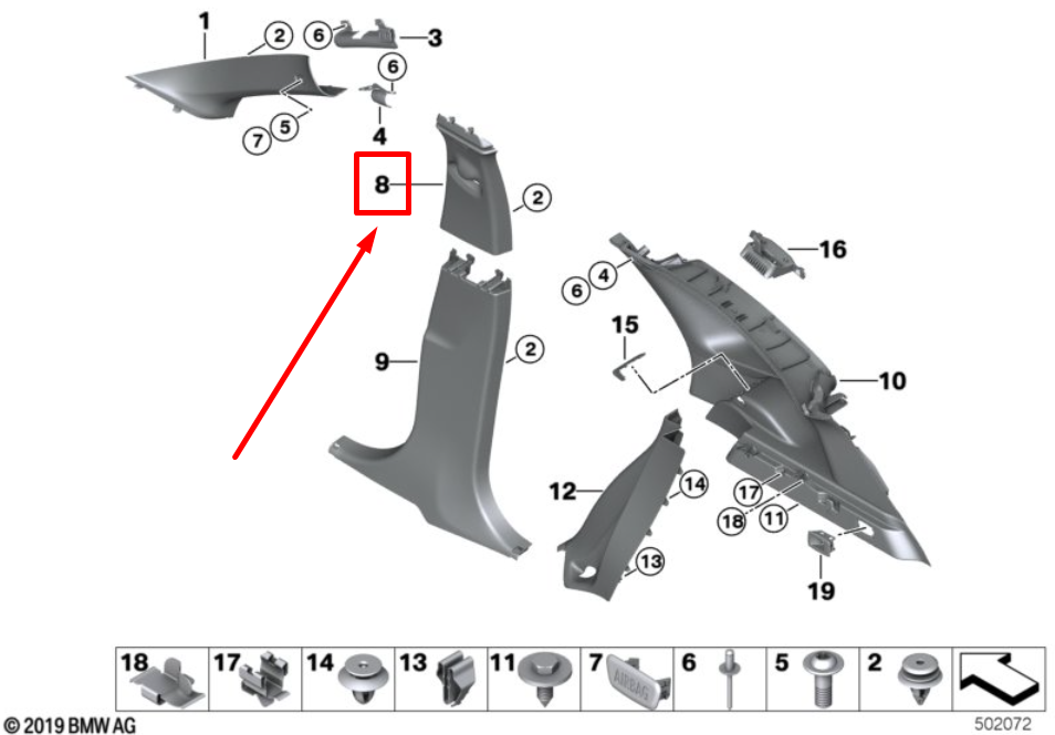 new bmw x1 f48 left b-column upper cover 7382785 51437382785 original