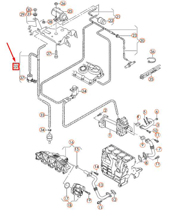 new volkswagen transporter t5 vacuum hose 7e0129458l original