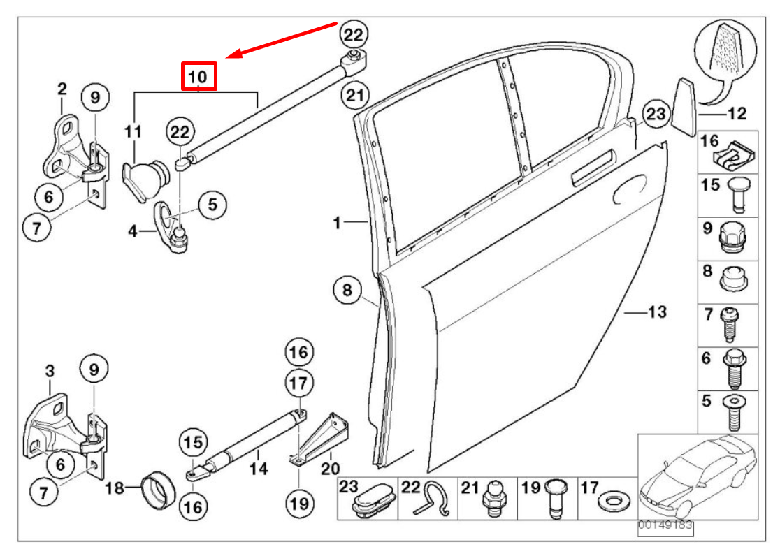 new bmw 7 e65, e66, e67 rear left door limiter 7001005 51227001005 original