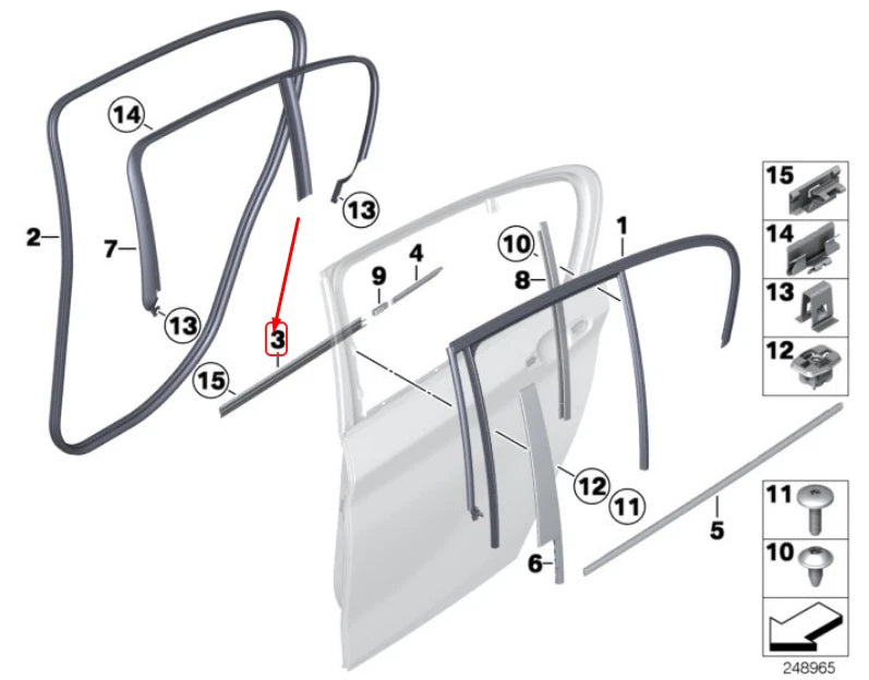 NEW BMW 1 F20 REAR RIGHT DOOR INNER WEATHERSTRIP 51347240844 ORIGINAL
