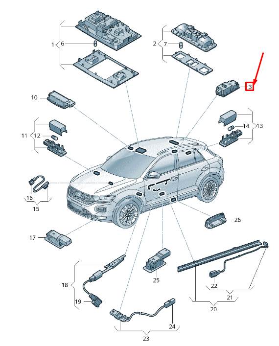 NEW VW T-ROC A11 LEFT MIDDLE INTERIOR READING LIGHT 2GA947291ADNR ORIGINAL