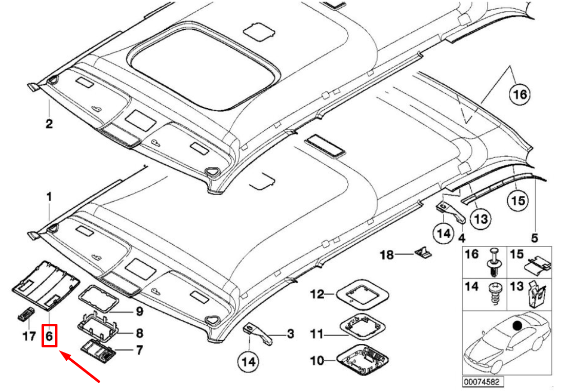 new bmw 3 e46 front headlining cover 8229034 51448229034 original