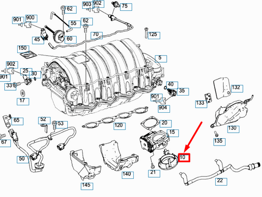 new mb ml w164 gas actuator to intake manifold fitting a1561410208 original