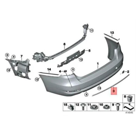 NEW BMW 3 GT F34 REAR BUMPER CENTER MOLDING MODERN LINE 51127308843 ORIGINAL