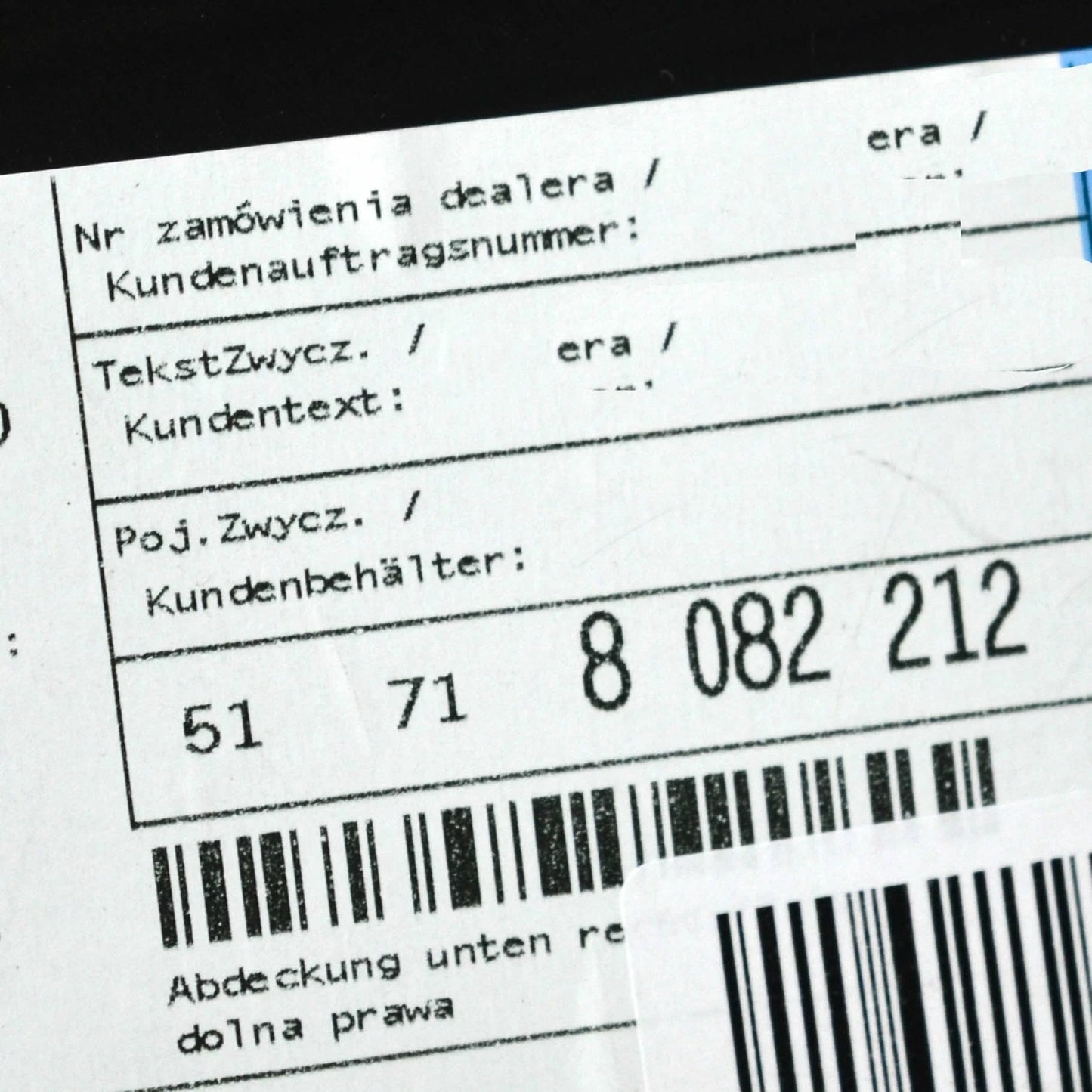 NEW BMW 5 G30 FRONT RIGHT WHEEL ARCH BOTTOM COVER 51718082212 ORIGINAL