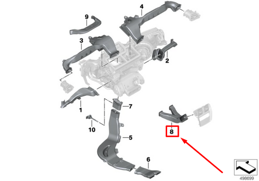 new bmw 3 g20, g28 center instrument panel air duct 6806808 51166806808 original