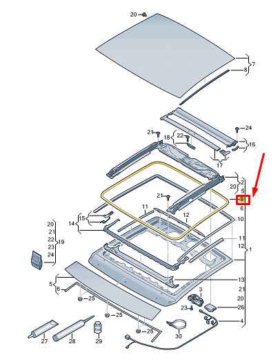 new vw golf cd mk8 inner sunroof seal 2g0877439a original