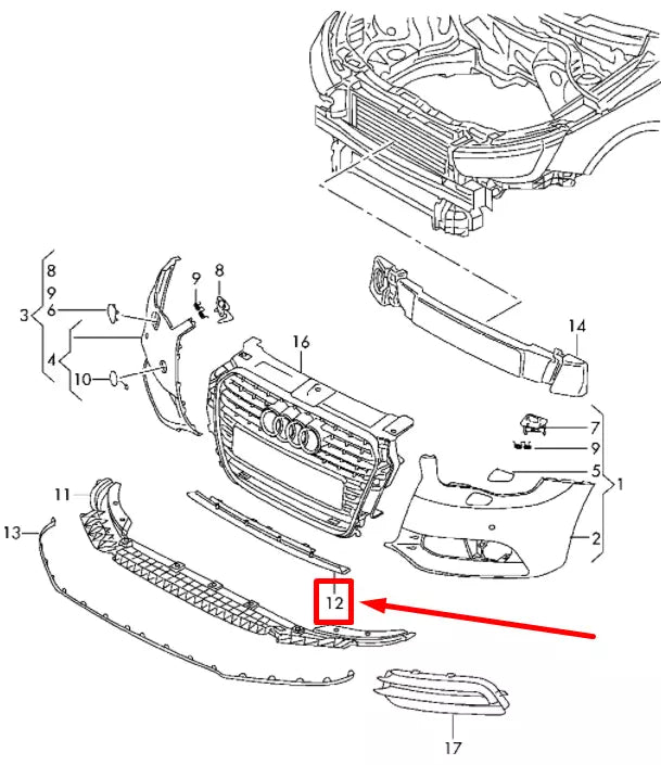 NEW AUDI A1 MK1 FRONT BUMPER LOWER SPOILER 8X0807061GRU