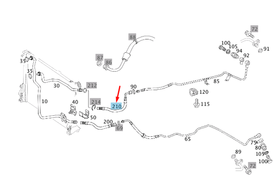 new mb e w211 transmision cooling partition point right hose a0001800682