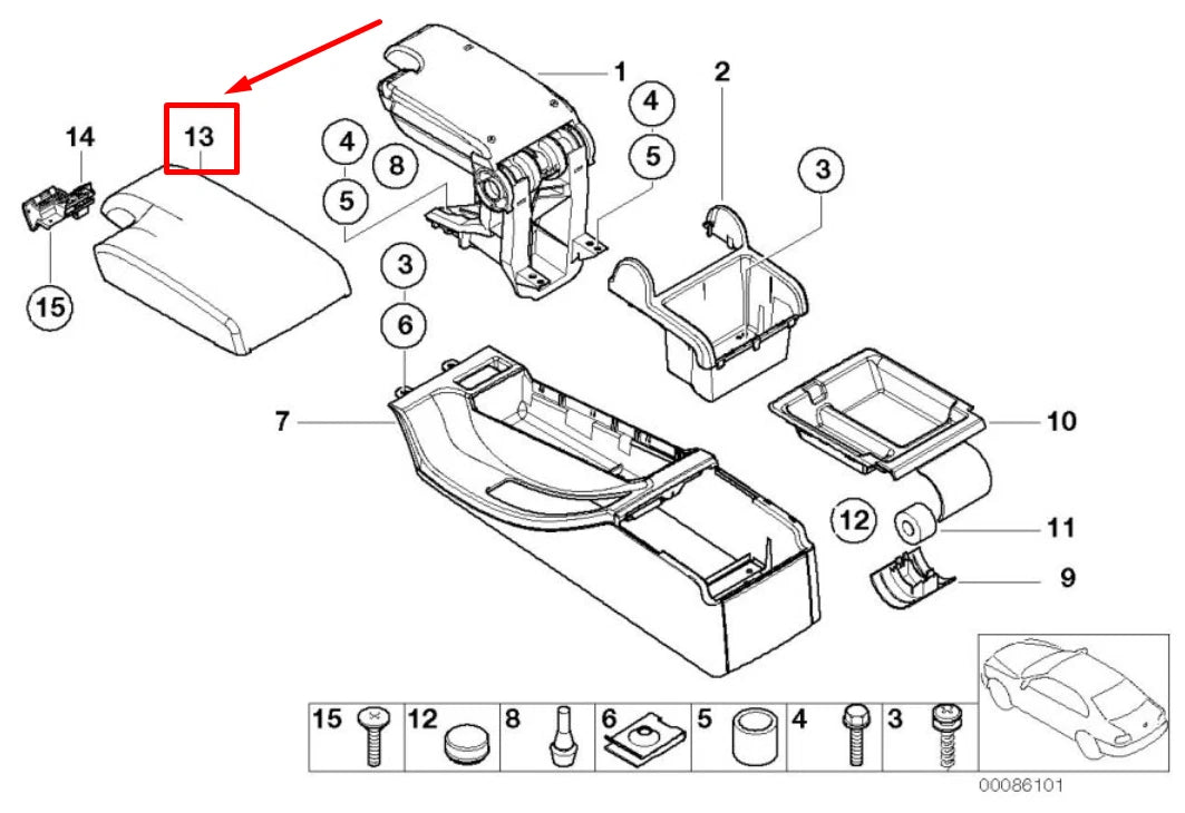 NEW BMW 3 E46 FRONT CENTER CONSOLE ARMREST 8229233 51168229233 ORIGINAL