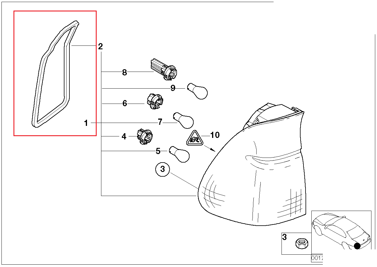 new bmw x5 e53 3.0d rear left tail light gasket seal 63216926773 original