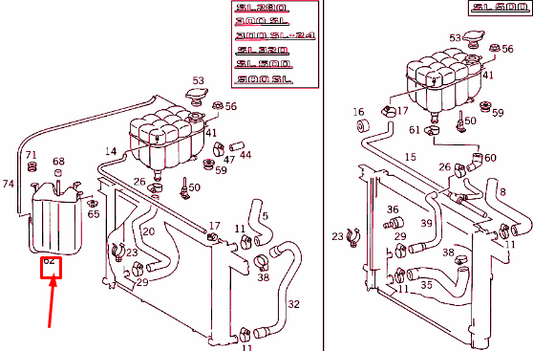 new mercedes-benz sl r129 coolant overflow reservoir a1295000249 original