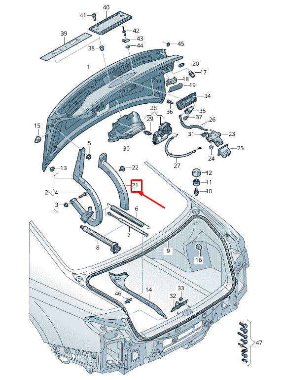 NEW AUDI A8 4N REAR LEFT TRUNK HINGE COVER 4N0971821 ORIGINAL
