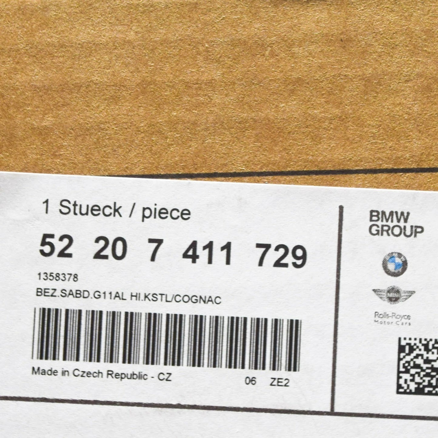 NEW BMW 7 G11 INTERIOR REAR SEAT CHANNEL COVER COGNAC 52207411729 ORIGINAL