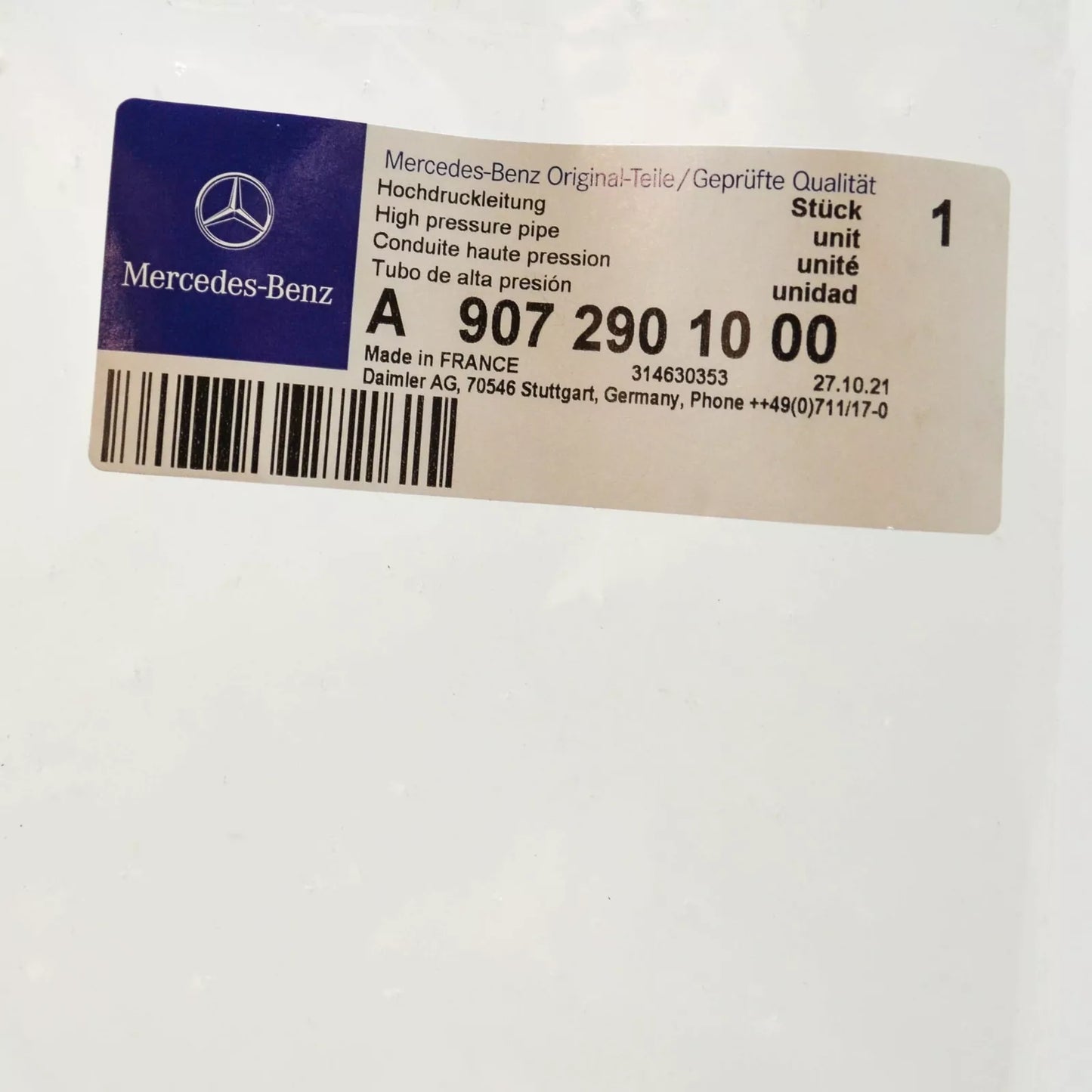 NEW MERCEDES-BENZ SPRINTER 907 910 CLUTCH LINE TUBE LHD A9072901000 ORIGINAL