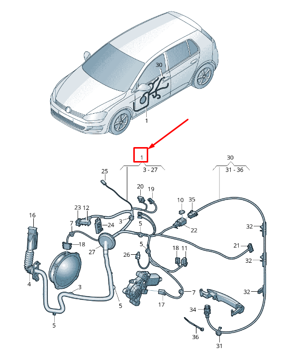 new skoda octavia 5e mk3 front right door wiring harness lhd 5e1971121bt
