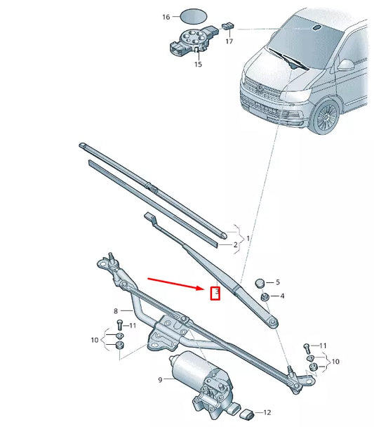 NEW VW TRANSPORTER VI T6 FRONT WIPER AERO LEFT ARM LHD 7E1955409D