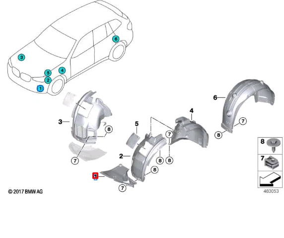 NEW BMW X3 G01 FRONT LEFT WHEEL ARCH TRIM BOTTOM 51719854881