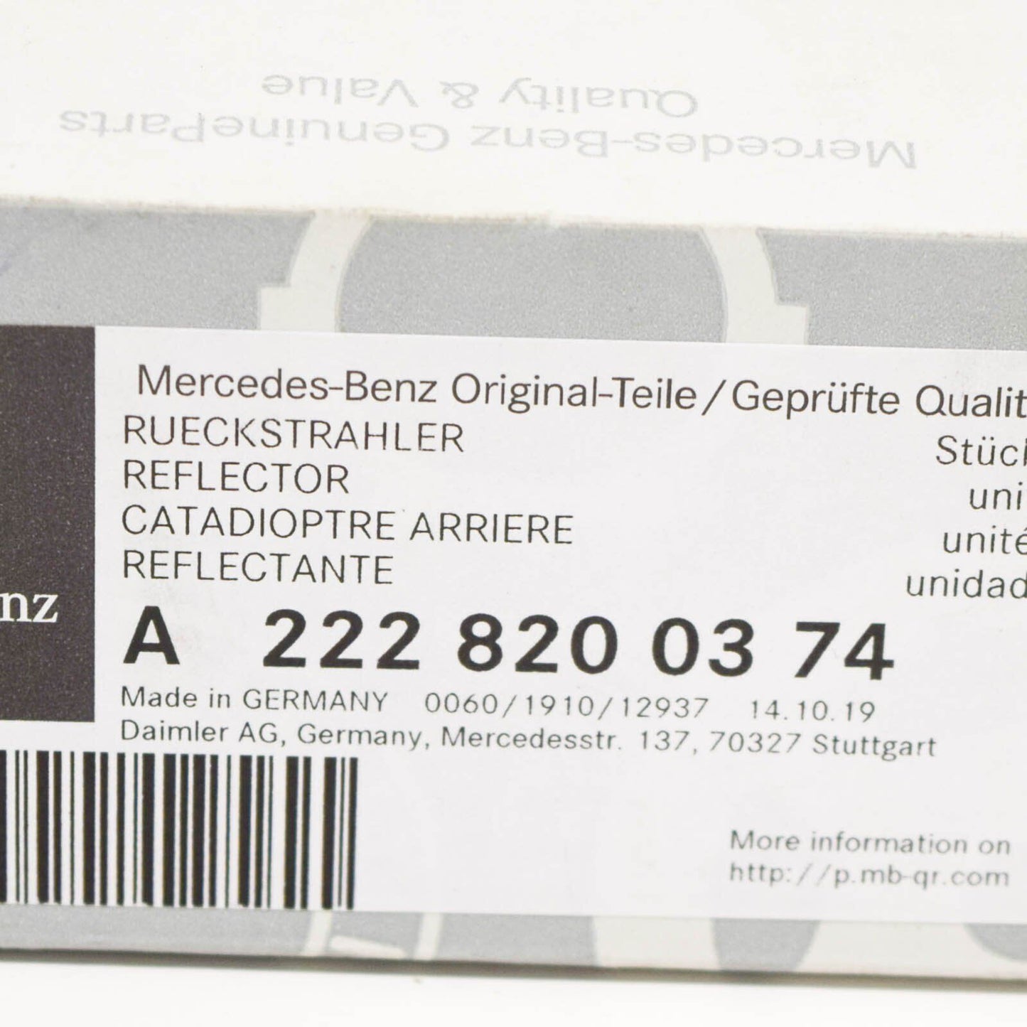NEW MERCEDES-BENZ S W222 REAR BUMPER LEFT REFLECTOR A2228200374 ORIGINAL