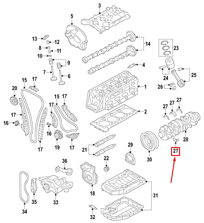 NEW AUDI A5 SPORTBACK 8T UPPER ENGINE CRANKSHAFT BEARING 06K105561WEI ORIGINAL