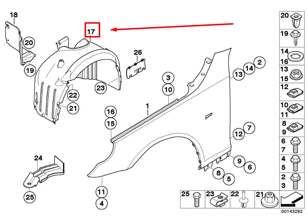 NEW BMW 5 E60 FRONT RIGHT INNER FENDER LINING 7186922 51717186922 ORIGINAL
