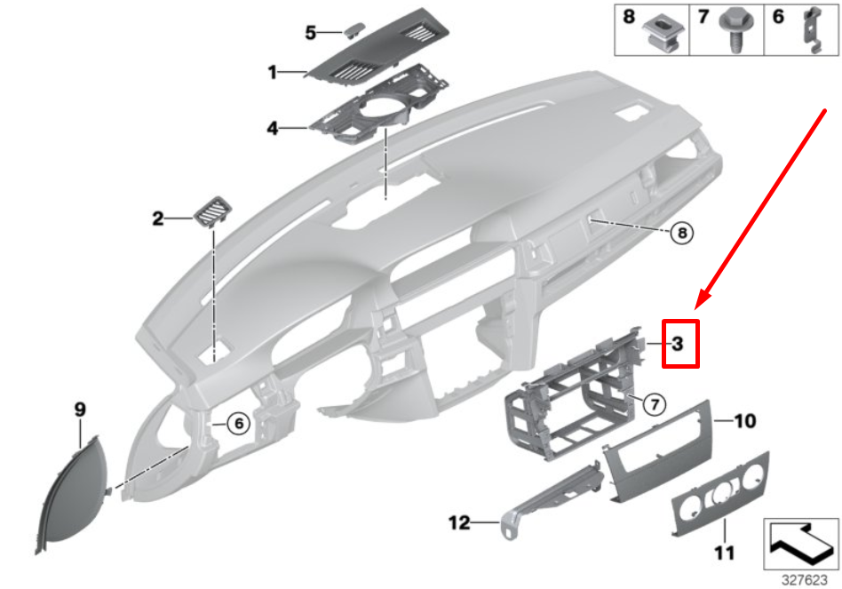 new bmw e90 center dash cd radio upper frame carrier 9120317 51459120317