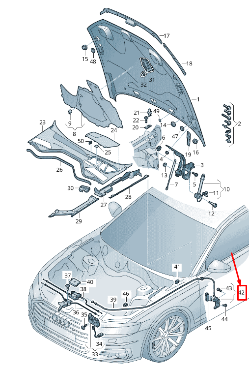 NEW AUDI A8 4N HOOD ACTUATING LEVER BRACKET 4N1823633B ORIGINAL