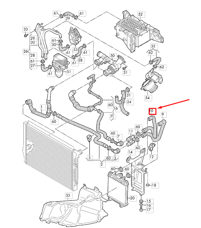 NEW VOLKSWAGEN ARTEON 3H7 COOLANT HOSE 3Q0121049AE ORIGINAL