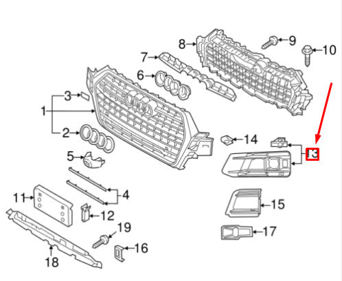 Genuine Audi Q7 4M Front Bumper Right Fog Light Grille Cover 4M0807682Aa4W3 Original