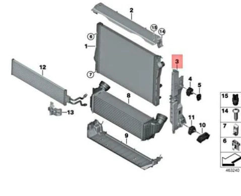 NEW BMW X5 F15 RIGHT COOLANT RADIATOR MODULE MOUNT HOLDER 17117644872 ORIGINAL