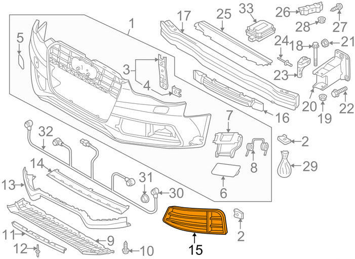 Genuine Audi Rs5 8T Front Bumper Lower Right Grille 8T0807682Ft94 2012 Original