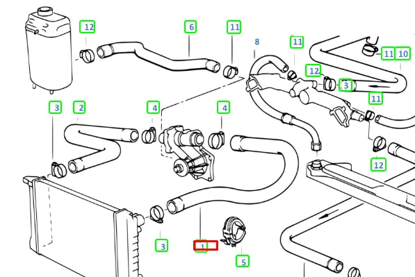 NEW BMW 8 E31 WATER COOLANT PIPE HOSE 11531741402 ORIGINAL