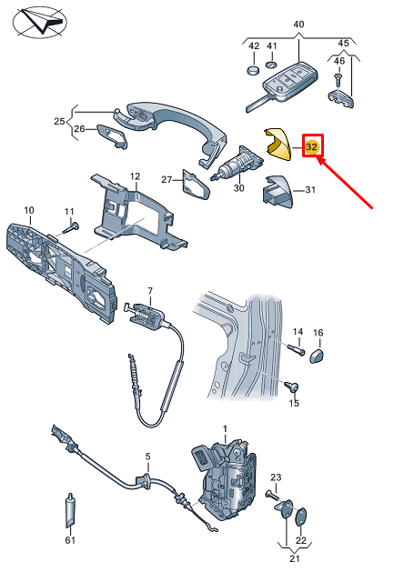 new vw polo aw mk6 front right door handle cap rhd 2g08378803fz original