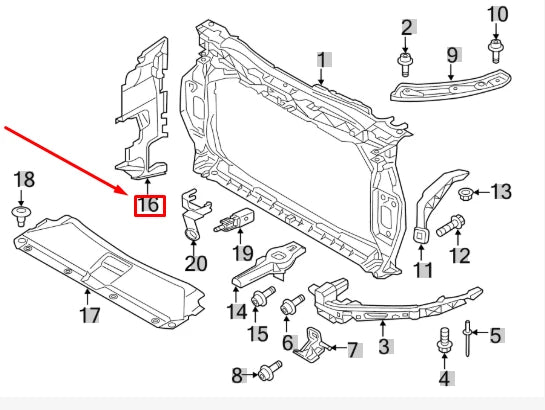 NEW AUDI Q3 8U FRONT LEFT RADIATOR SUPPORT BAFFLE 8U0121283J ORIGINAL