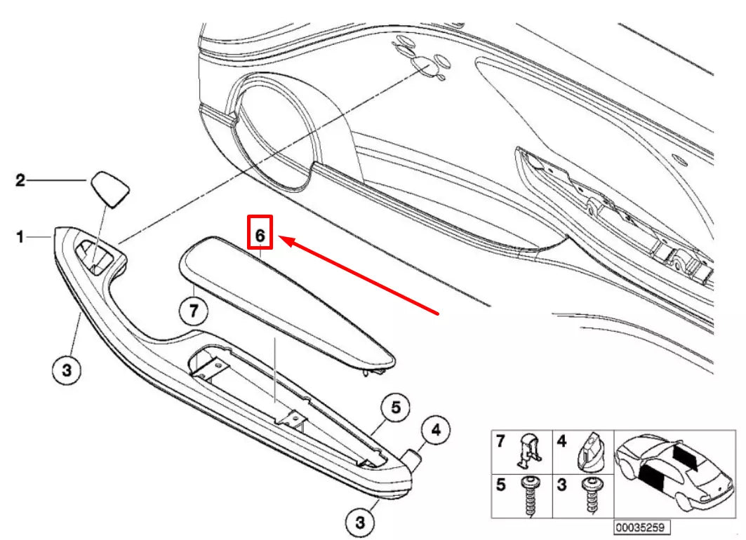 NEW BMW 3 E46 FRONT RIGHT UPPER DOOR ARMREST 51417890900 7890900 ORIGINAL