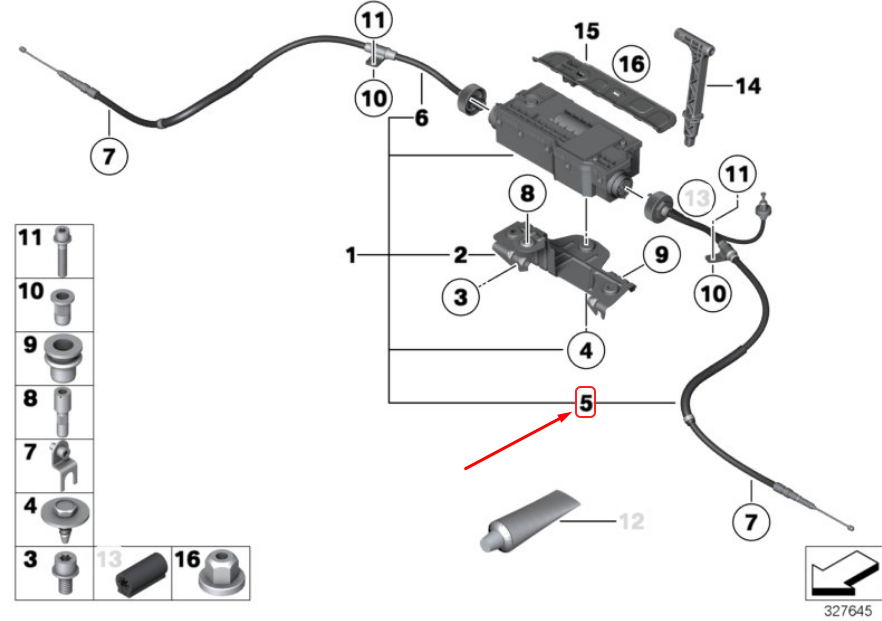 new bmw 5 gran turismo f07 left parking brake bowden cable 34436785428 original