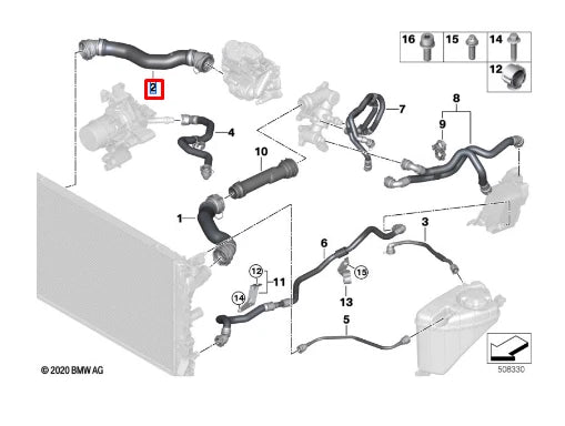 NEW BMW 5 G30 RIGHT WATER RADIATOR HOSE 17128597749 ORIGINAL