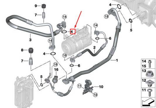 new bmw 3 g20 a/c line o-ring 64539284019 original