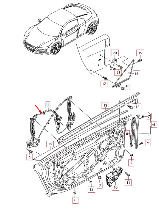 NEW AUDI R8 42 FRONT DOOR RIGHT SIDE WINDOW GLASS LIFTER 420837462B ORIGINAL