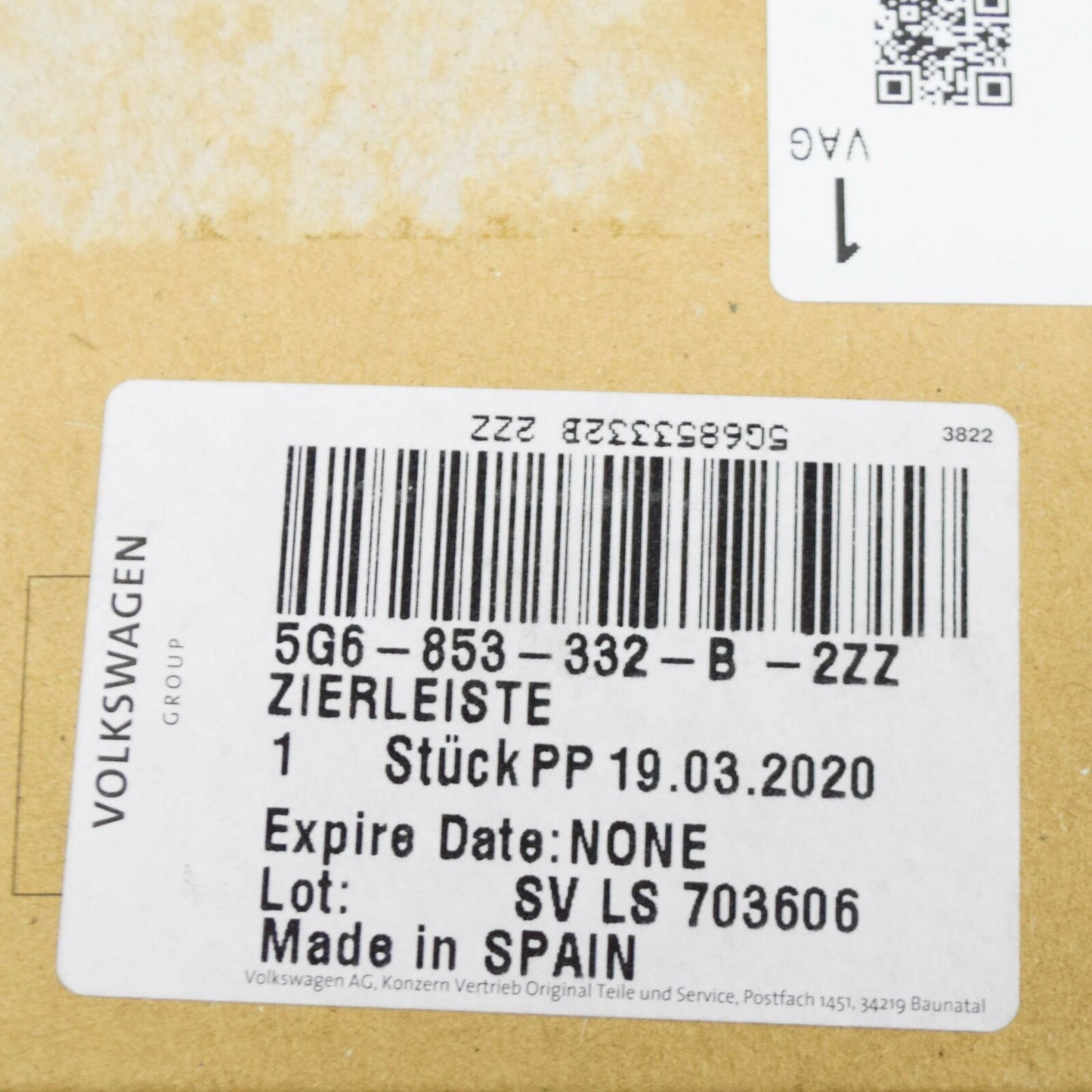 NEW VOLKSWAGEN GOLF MK7 REAR BUMPER RIGHT TRIM 5G6853332B2ZZ ORIGINAL