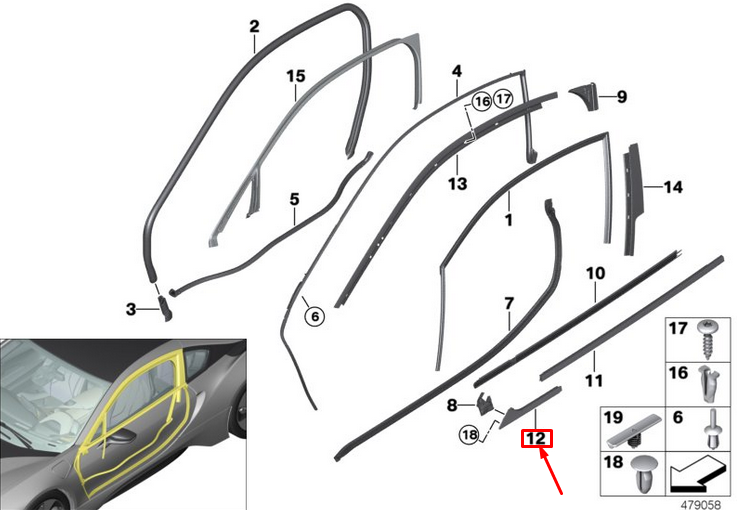 new bmw i8 i12 front right door outer short duct cover 51337343202 original